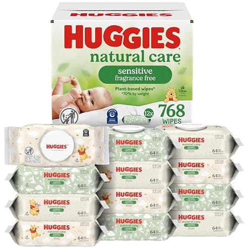 Huggies Natural Care Sensitive Baby Wipes, Unscented, Hypoallergenic, 99% Purified Water, 12 Flip-Top Packs (768 Wipes Total), Packaging May Vary - Image 1