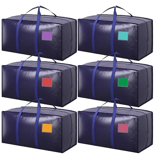 6 Pack Extra Large Heavy Duty Moving Bags with Reinforced Zipper & Wide Handles, Moisture-Resistant Storage Bins Packing Cubes for Clothes, College Dorm, Travel, and Home Organization, Dark Blue - Image 1