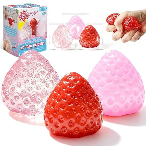 3Pcs Big Taba Squishies Strawberry, Cute Strawberry Squeeze Toys | Upgrade Fruit Squishies, Kawaii Sticky Stress Toy, Clear Fidget Toys, Valentines Gift for Kids, Girls Birthday Gift Ideas - Image 1