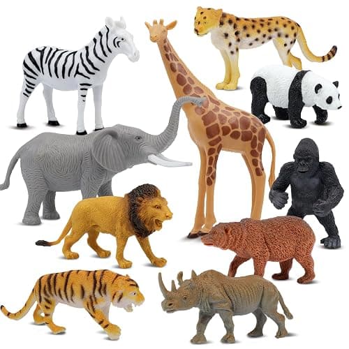 Beetots Safari Animal Figurines Set for Kids, 10 Piece Realistic Wild Zoo Animals Collection with Elephant, Lion, Tiger, Giraffe, Educational Toys for Toddlers Boys Girls - Image 1