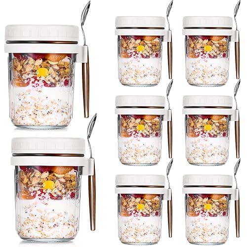 Patelai 8 Pcs 12 oz Overnight Oats Containers with Lids and Spoons | Large Capacity Airtight Oatmeal Overnight Oat Jars with Measurement Marks Oatmeal Container for Milk Cereal Fruit - Image 1