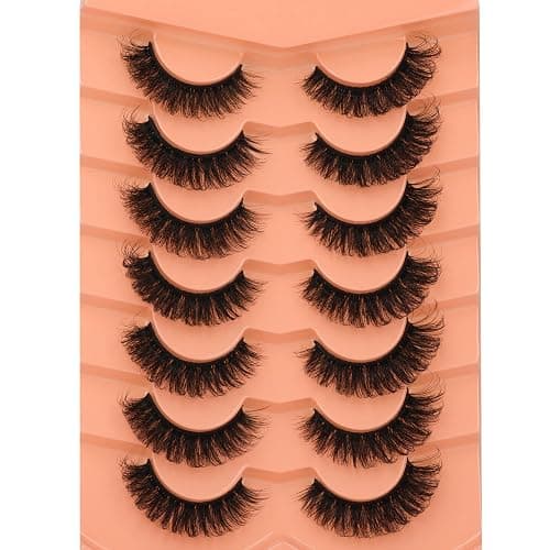 JIMIRE Mink Lashes Natural Fluffy False Eyelashes Volume Wispy 15MM Thick Fake Lashes Look Like Eyelash Extensions Pestañas 7 Pairs Pack - Image 1