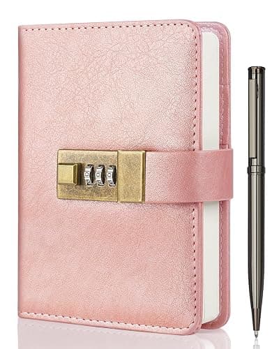 WEMATE Journal with Lock, Diary with Lock 192 Pages, Password Notebook, Pen & Gift Box - Perfect for Men and Women - 4.3X 6.18in (Rose Gold) - Image 1