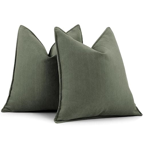 ZWJD Army Green Pillow Covers 18x18 Set of 2 Chenille Throw Pillow Covers with Elegant Design Soft and Luxurious Decorative Throw Pillows for Couch, Bed, and Home Decor - Image 1