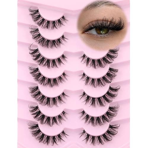 False Lashes Natural Look Fake Eyelashes Wispy Cat Eye Lashes Clear Band False Eyelashes 16MM Faux Mink Lashes Pack 7 Pairs by Ruairie - Image 1