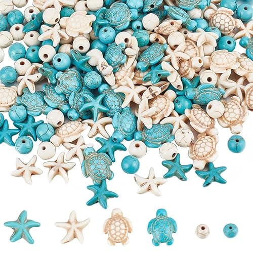 SUNNYCLUE 6 Strands 180~200Pcs Turtle Beads Turtles Charms Starfish White Blue Beads Bulk Synthetic Turquoise 8mm Round Summer Ocean Sea Animal Spacers for Jewelry Making Beading Kit DIY Craft - Image 1
