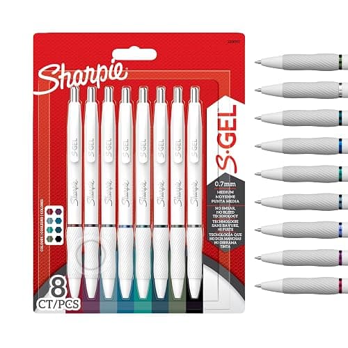 Sharpie S-Gel | Gel Pens for Writing | Medium Point (0.7mm) | Assorted Ink Colours | White Pearl Barrels | 8 Count - Image 1