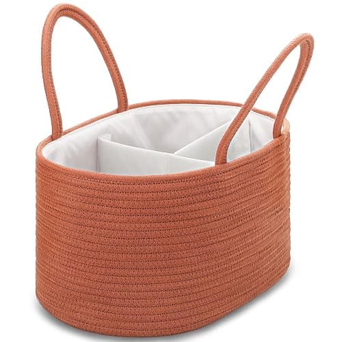 COMSE Large Nappy Caddy Organizer for Girl Boy, Baby Car Diaper Caddy with Handles, Cotton Rope Diaper Basket, Baby Shower Gifts Newborn Essentials Registry Must Have, Autumn Glaze - Autumn Glaze - Large - Image 1