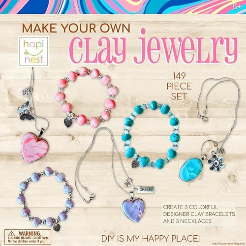 Hapinest Make Your Own Clay Jewelry Making Kit for Girls,Create 3 Bracelets & 3 Necklaces - Image 1
