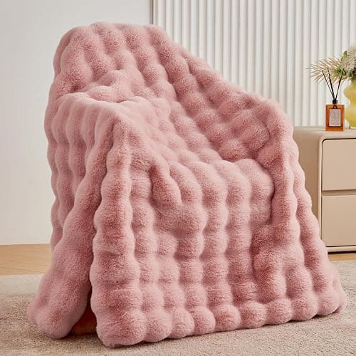 BENVWE Faux Fur Throw Blanket for Couch - Fluffy Soft Thick Bubble Blanket for Living Room Home Decor - Mothers Day Birthday Gifts for Women, Dusty Pink, 51" x 63" - Image 1