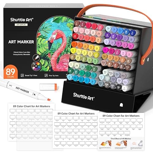 Shuttle Art 89 Colors Alcohol Markers, 88 Colors Dual Tip Art Marker Set Plus 1 Colorless Blender with Marker Case Perfect for Illustration Students Adult Coloring Sketching - Image 1