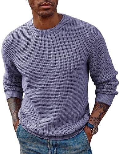 PJ PAUL JONES Mens Pullover Sweater Waffle Textured Long Sleeve Knitted Sweaters - Image 1
