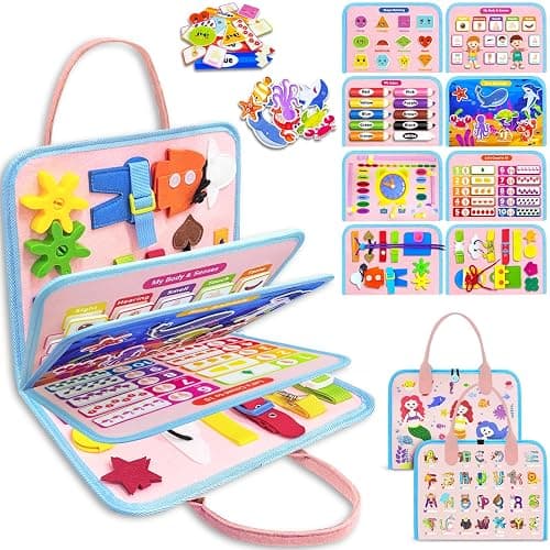 Exorany Busy Board Montessori Toys for Toddler Girl & Boy Birthday Gifts, Busy Book Learning Sensory Toys for Toddlers, Toddler Travel Toy Educational Activities Learn Fine Motor Skills - Image 1