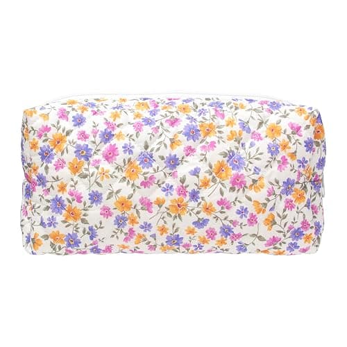 PAZIMIIK Vintage Quilted Makeup Bag Cosmetic Pouch for Brushes Pencils and Travel Make Up Accessories for Women and Girls,Little flower - Image 1
