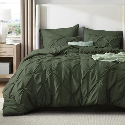 Bedsure Twin XL Comforter Set - Extra Long 5 Pieces Dorm Bedding Sets, GentleSoft™ Pinch Pleat Olive Green Bed in a Bag with Pintuck Comforter, Sheets, Pillowcase & Sham - Image 1