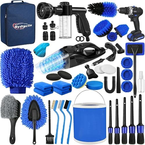 Qydipclin 45Pcs Car Detailing Kit, Car Detailing Brush Set, Car Wash Cleaning Kit, Car Detailing Brushes, Professional Car Care Kit for Interior Exterior Wheels, Blue - Image 1