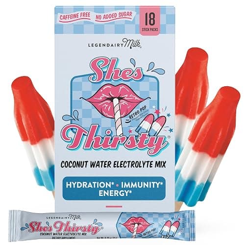 Legendairy Milk She’s Thirsty Retro Pop, No Sugar Added Electrolytes Powder Packets–Coconut Water Mix for Women, Instant Hydration Packets, Immune Support, Pregnancy Safe, 18 Ct - Image 1