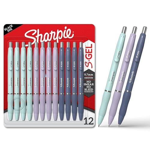 Sharpie S-Gel, Gel Pens, Medium Point (0.7mm), Assorted Fashion Barrels, Black Ink, 12 Count - Office, Teacher, School Supplies - Image 1