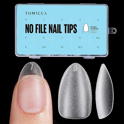 TOMICCA Short Almond Nail Tips - 450Pcs Acrylic Nail Tips Kit, 15 Sizes Pre Buffed Almond False Tips, Full Cover Double-sided Matte Nails for Nail Art Extension Press on Nails - Image 1