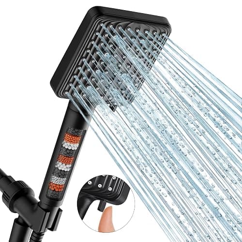 MakeFit Filtered Shower Head Black - 6 Modes High Pressure Handheld Shower Head with Filter Mineral Beads, Detachable Handheld Showerhead Set with Stainless Steel Hose and Shower Arm Bracket - Image 1
