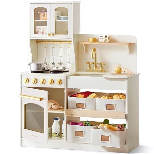 Tiny Land Play Kitchen for Kids, Wooden Toy Kitchen Set with Storage & Accessories, Toddler Kitchen Playset with Stove & Sink, Kids Kitchen Playset Gift for Ages 3-8 - Image 1