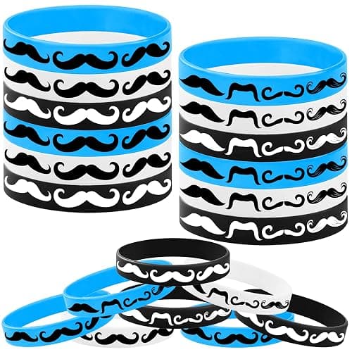 CupaPlay 24PCS Moustache Rubber Bracelets -Moustache Themed Party Supplies Decorations Black Moustache Party Birthday Silicone Wristbands Party Favors - Image 1