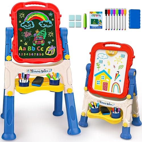 Kids Easel for Toddlers Age 2-4 Art Magnetic White Board & Chalkboard Double Side Adjustable Stand Drawing Writing Learning Educational Toy for 2 3 4 Year Boys Girl Birthday Gifts - Image 1