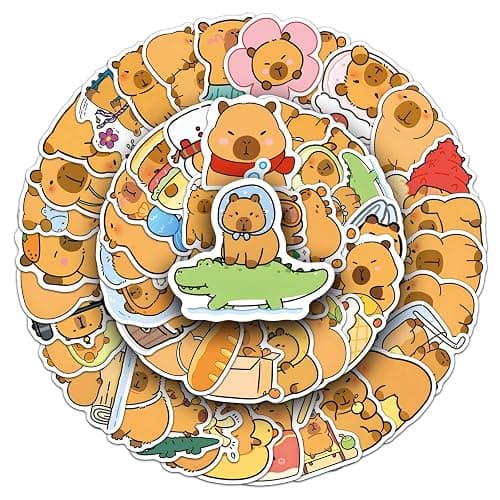 50pcs Capybara Stickers, Cute Animal Stickers for Kids, Vinyl Waterproof Sticker for Water Bottle, Laptop, Phone, Girls Boys Classroom Prizes (Capybara) - Image 1