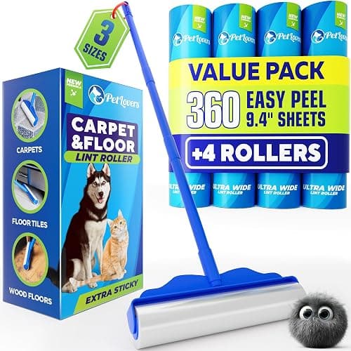 PetLovers Large Lint Roller with 3 Refills – 360 Total Sheets for Tackling Pet Hair, Extra Large Floor and Carpet Roller for Homes with Pets, Perfect for Floors, Furniture, and Loving Pet Owners - Image 1