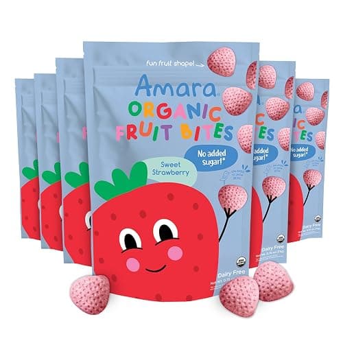 Amara Organic Fruit Bites Sweet Strawberry - No Added Sugar, Dairy-Free, Nut-Free Organic Fruit Snacks, Made with Organic Whole Foods, Allergy-Friendly Healthy Fruit Snacks for Kids - 21g 6PK - Image 1