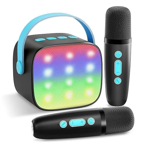 YLL Mini Karaoke Machine with 2 Wireless Microphones, TOP Kids Gifts for Girls Ages 3, 4, 5, 6, 7, 8, 9,10,11,12 +Year Old, 4-12 Years Old Birthday Toy Gift for Girls Boys Party (Black Blue) - Image 1