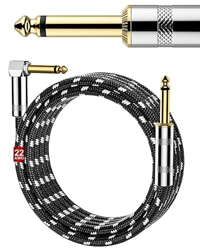 Guitar Cable 10 ft(3M), 22AWG OFC Core,Nylon Braided Guitar Amp Cord with 1/4 Inch TS Right Angle to Straight, Quarter Inch Cable, Electric Guitar Cable for Mixer, Microphone, Mandolin, Pro Audio - Image 1