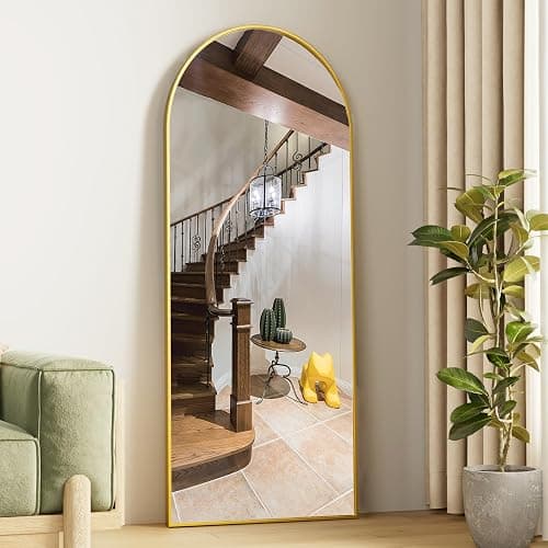 Floor Mirror, 64"x21" Gold Full Length Mirror, Arched Mirror Full Length, Freestanding Mirrors, Arch Floor Length Mirrors with Thin Aluminum Frame Hanging or Leaning, Wall Mounted Mirror for Bedroom - Image 1