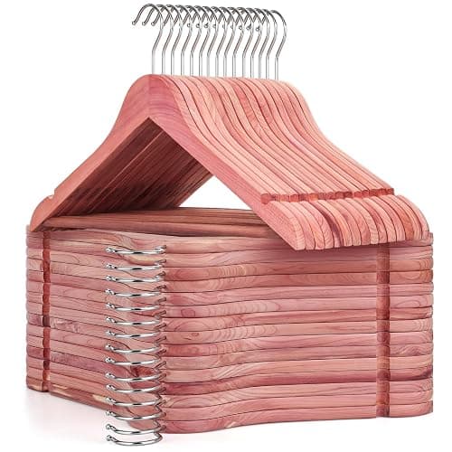 TOPIA HANGER American Red Cedar Wooden Hangers 30 Pack, Clothes Hangers for Closet, Wood Suit Hangers with Smooth Cut Notches, 360°Flexible Hook, Non-Slip Pants Bar(Natural)-CT07C30 - Image 1