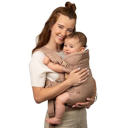 Infantino Flip Luxe 4-in-1 Baby Carrier Ergonomic 7-35 lbs, Affogato | Updated Lumbar Support, Premium Herringbone Fabric, Elevated Accents, for On-the-Go Parenting, for Infants to Toddlers - Image 1