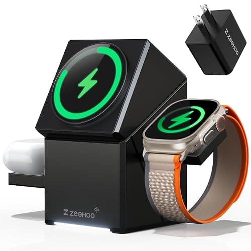 ZEEHOO 3 in 1 Charging Station, iPhone Charging Station for Apple MagSafe Charger, Qi2 Certified, 15W Fast Wireless Charger, for Apple Watch, for iPhone 17,16 15,14,13,12 Series, AirPods (Black) - Image 1