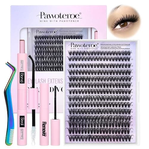 Pawotence Lash Extension Kit DIY 280pcs Individual Lash Clusters Kit 9-16mm 40D Cluster Eyelash Extension Kit with Lash Bond and Seal, Lash Remover, Lash Tweezers for Self Use (40D, 9-16mm, All Kit) - Image 1