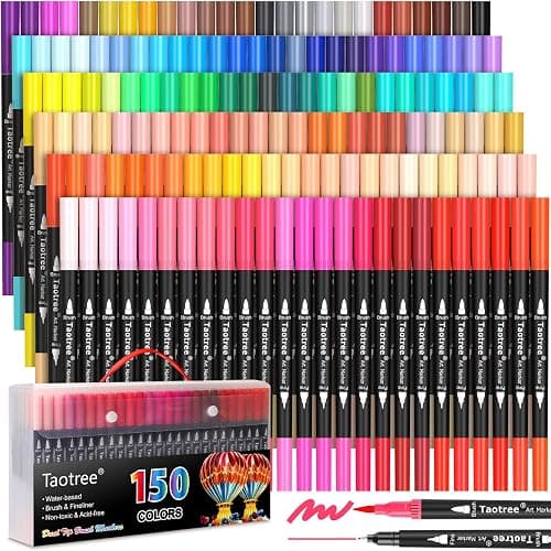 Taotree 150 Colors Dual Tip Art Markers Pens for Adult Coloring Book, Artist Fine & Brush Tip Coloring Markers Drawing Pen for Journaling Note Taking Lettering Calligraphy Craft Art Supplies Set - Image 1