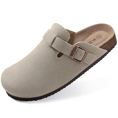 KIDMI Genuine Suede Clogs for Women Cork Footbed Sandals Leather Mules Potato Shoes with Arch Support - Image 1