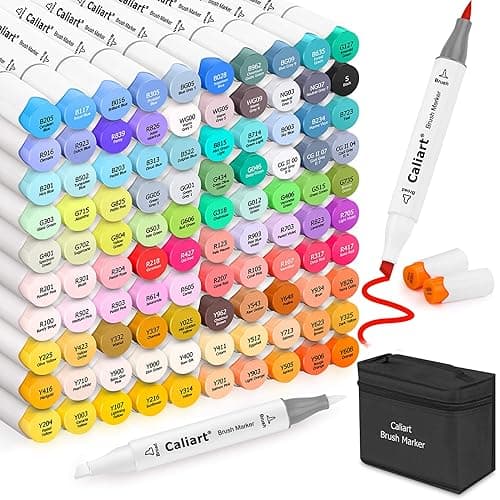 Caliart Markers Brush & Chisel, 101 Colors Alcohol Markers for Adult Coloring Book, Dual Tip Art Pen Set for Artist Illustration Sketch Drawing Gift - Image 1