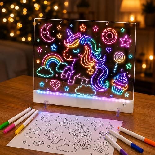 LOVEALERT 16.5" Led Drawing Board for Kids, Rechargeable Dry Erase Drawing Pad with 7 Color Modes, Touch Control Glow Doodle Pad, Light Up Drawing Tablet Gift Box for Kids for Birthday Christmas - Image 1