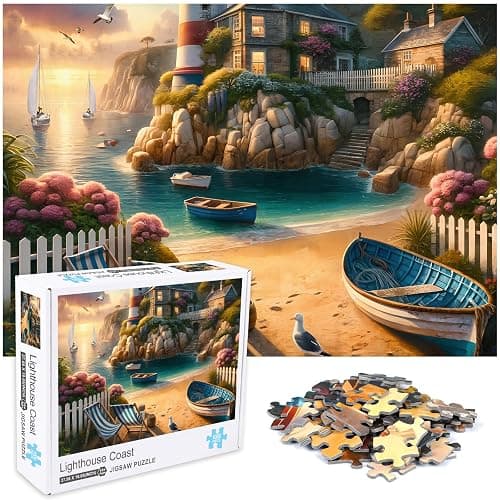 crowm Jigsaw Puzzles 1000 Pieces, Lighthouse Puzzles for Adults - Coastal Sunrise Sunset, Challenging Beach Landscape Scenic Puzzle for Game Nights for Puzzle Enthusiasts - Image 1