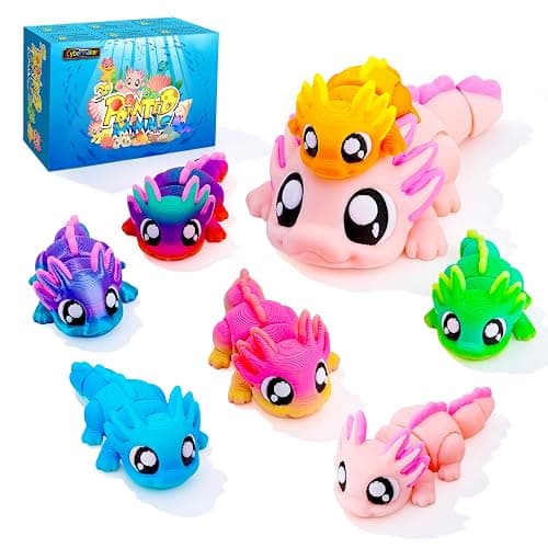 Cybermaker Axolotl 3D Printed Animal Toy, 8-Piece Family Set | 1 Mama & 7 Colorful Babies, Flexible Fidget Animals, Desk Decor, Party Favors & Gifts for Kids - Image 1