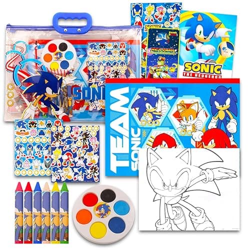 Sonic The Hedgehog Drawing and Painting Set for Boys - Sonic Gift Bundle with Coloring Book, Coloring Utensils, Watercolor Paints, Stickers, Tattoos, More | Sonic Crafts for Kids - Image 1