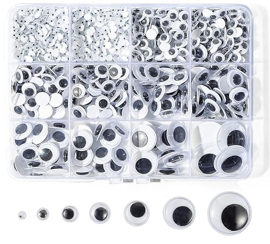 Bflaae 764pcs Black Wiggle Googly Eyes Self Adhesive, 4mm 6mm 8mm 10mm 12mm 15mm 20mm Large and Small Googly Eyes for Crafts - Image 1