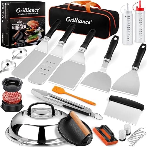 Grilliance 27pcs Griddle Accessories Kit for Blackstone, Professional Hibachi Flat Top Grill Tools, Enlarged Spatula Gift Set with Basting Cover,Burger Press Patty Maker for Outdoor BBQ Teppanyaki - Image 1