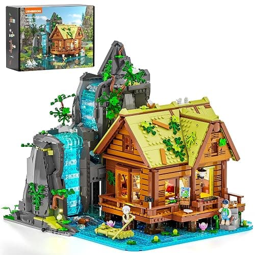 Lumibricks Waterfall-Cabin Lighting Building Set, 2539 Pcs Landscape Set | Retro Waterfall House Collection LED Light Set for Adults and Retro Cottage Building Collectors, Home and Office Decor - Image 1
