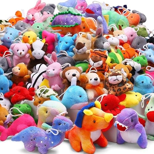 72 Pack Mini Stuffed Animal, Assorted Plush Toy (Dinosaur, Zoo, Ocean), Party Favors for Kid, Perfect for Claw Machine Filler, Goody Bag Stuffers, Keychain, Carnival Prizes, Classroom Reward Gift Bulk - Image 1