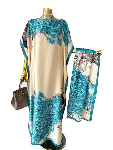 MOOQUERA Kaftan Dress with Matching Scarf Elegant Leopard Print Boho - Silky Loose Maxi Vacation Resort Wear - Image 1