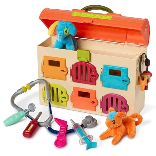 B. Toys Critter Clinic Vet Set, Portable Lock and Key Pet Care Toy | Portable animal hospital with 6 rooms, 6 matching keys, 5 tools, 2 plush pets, and built-in storage for pretend, 2+ Years - Image 1